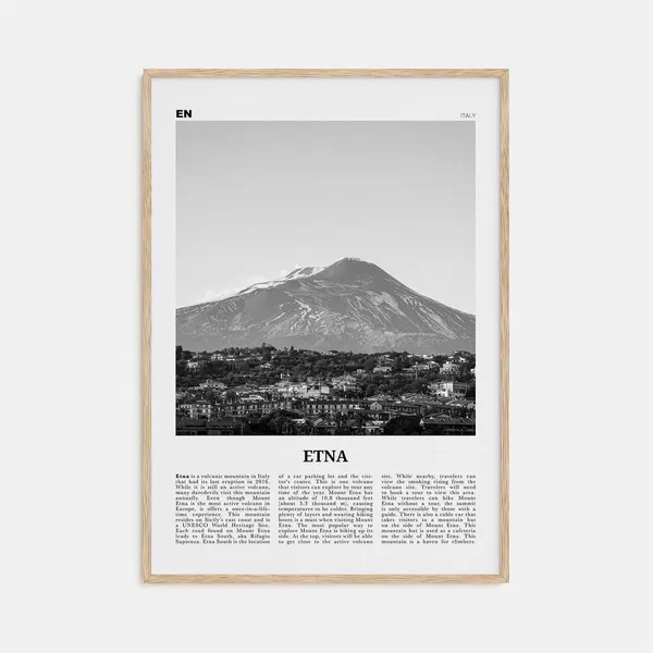 Etna Black and White Travel Poster, Italy Map