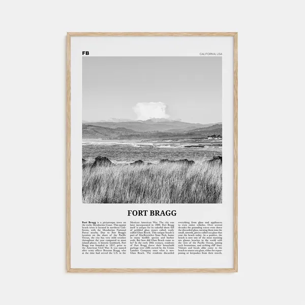 Fort Bragg Black and White Travel Poster, California