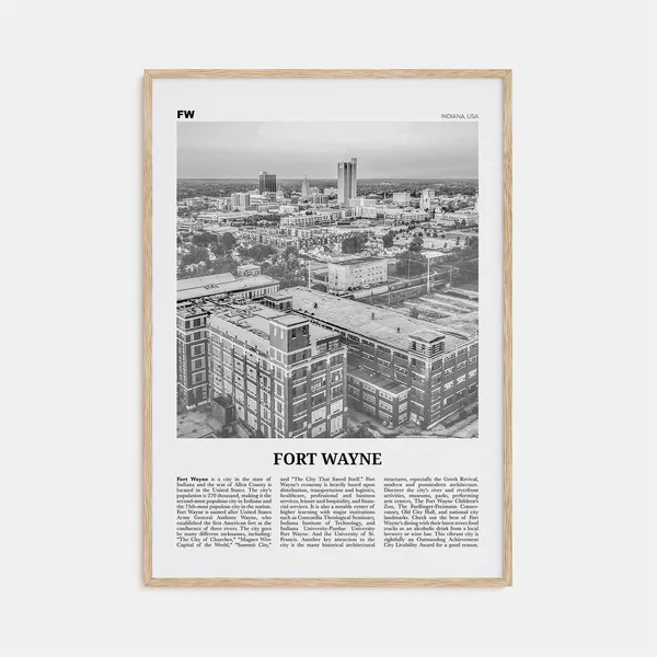 Fort Wayne Black and White Travel Poster, Indiana
