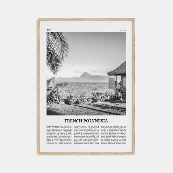 French Polynesia Black and White Travel Poster