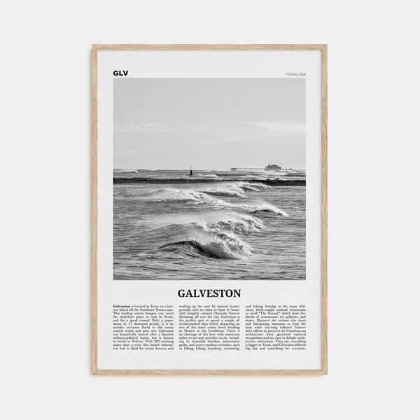 Galveston Black And White Travel Poster, Texas USA