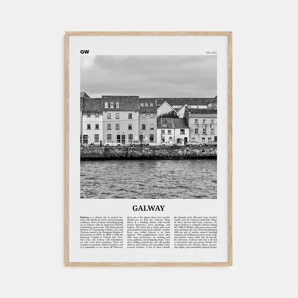 Galway Black and White Travel Poster, Ireland