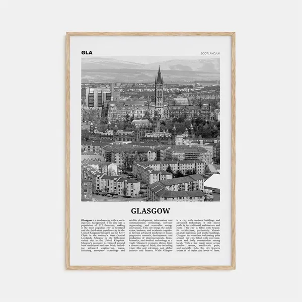 Glasgow Black and White Travel Poster, Scotland