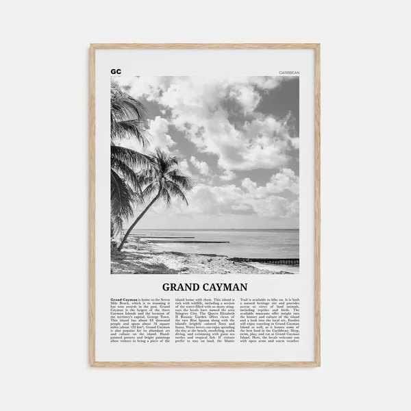 Grand Cayman Black and White Travel Poster, Caribbean