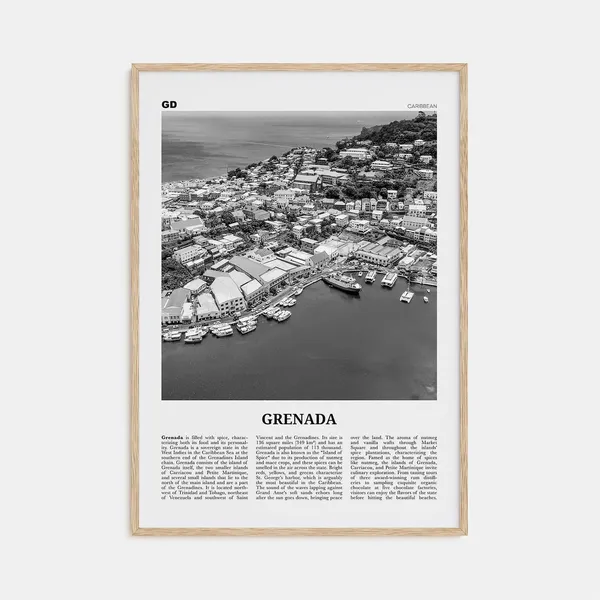 Grenada Black and White Travel Poster, Caribbean