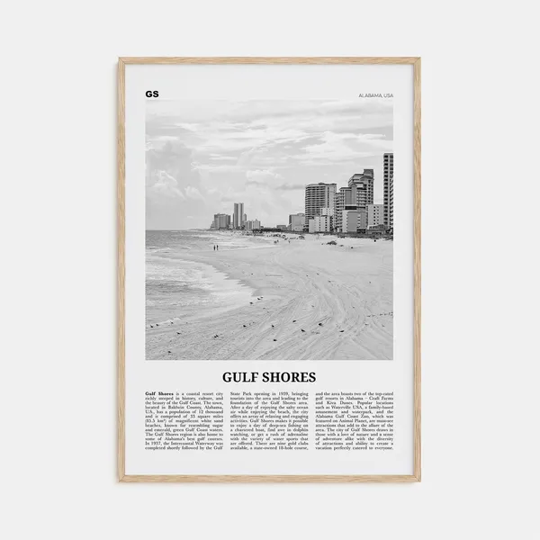 Gulf Shores Black and White Travel Poster, Alabama