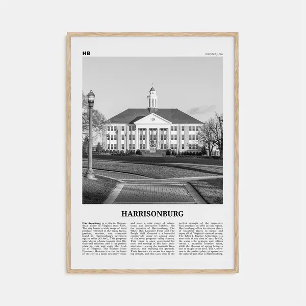 Harrisonburg Black And White Map Travel Poster