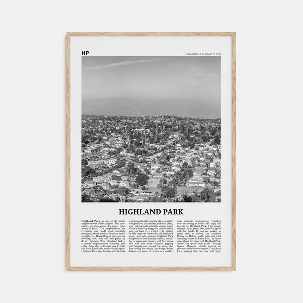 Highland Park, Los Angeles Black And White Travel Poster