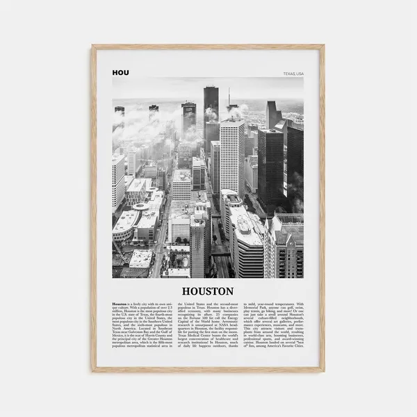 Houston Black and White Travel Poster, Texas USA