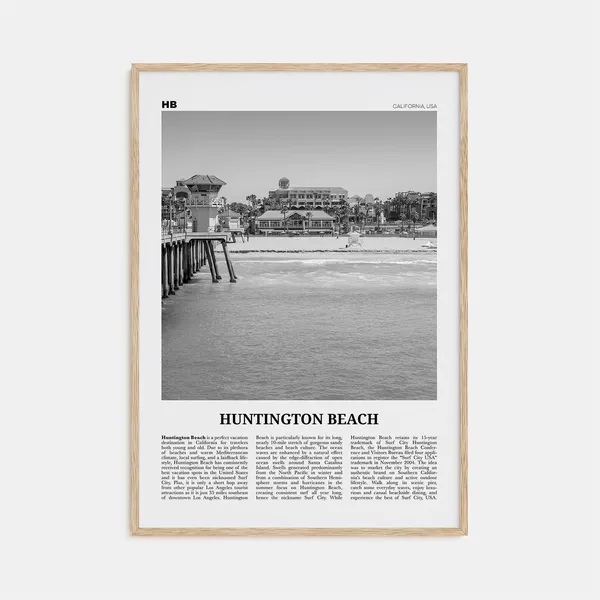 Huntington Beach Black And White Travel Poster