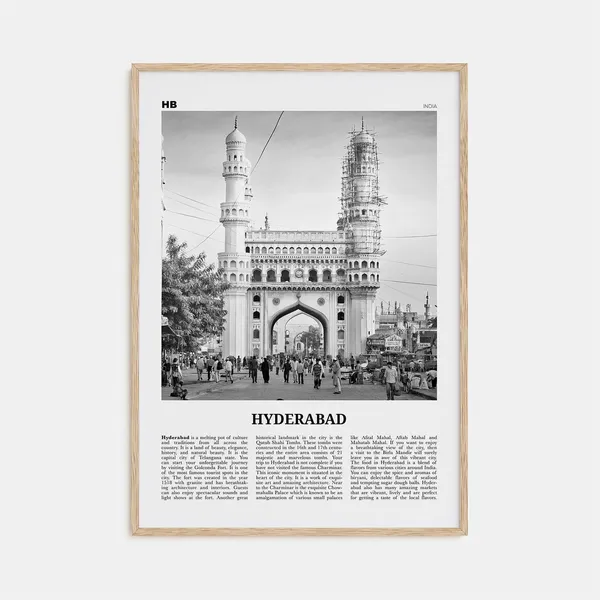 Hyderabad Black and White Map Travel Poster, India