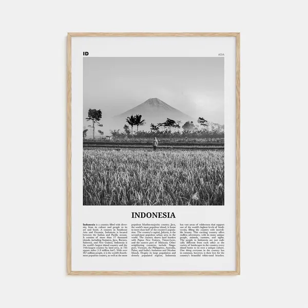 Indonesia Black And White Travel Poster, Asia