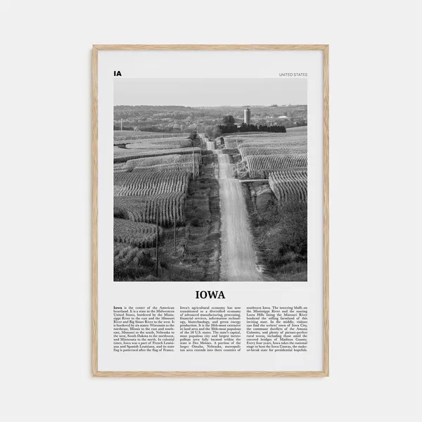 Iowa Black and White No. 1 Wall Map Art Print