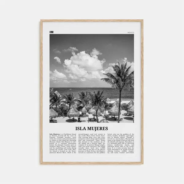 Isla Mujeres Black And White Travel Poster, Mexico