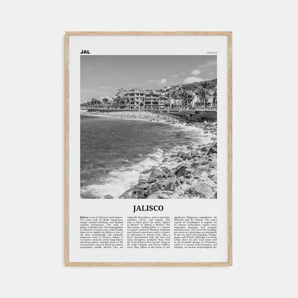 Jalisco Black and White Travel Poster, Mexico Decor