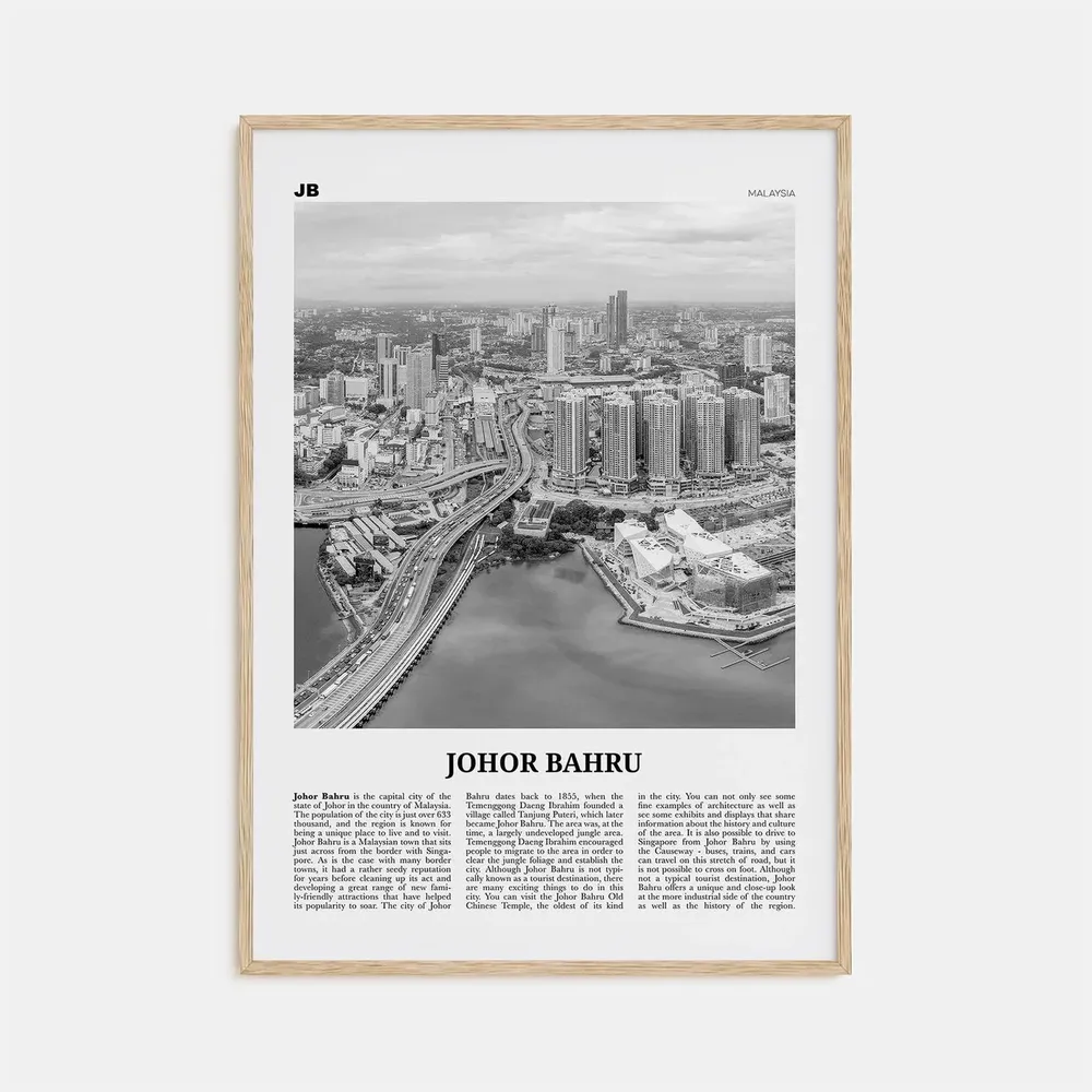 Johor Bahru Black and White Travel Poster, Malaysia