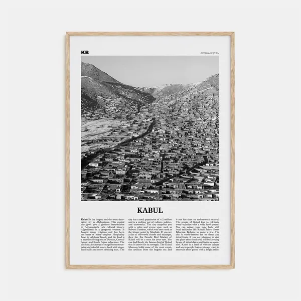 Kabul Black and White Travel Poster, Afghanistan