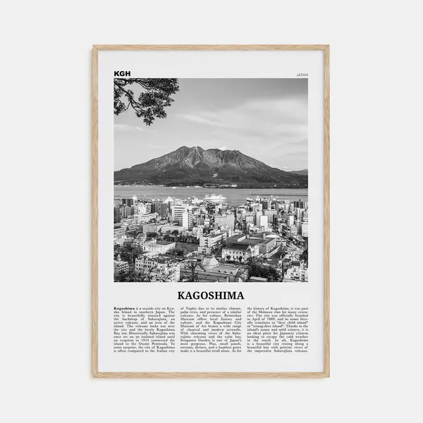 Kagoshima Black and White Travel Poster, Japan Map