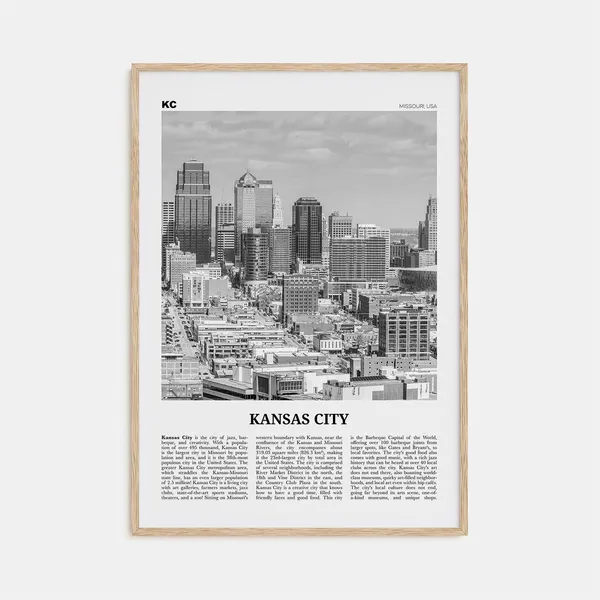 Kansas City Black And White Travel Poster Print
