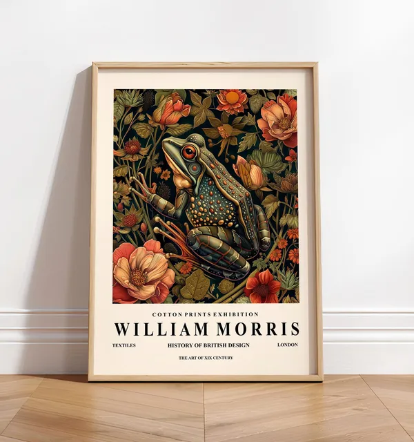 Dark Cottagecore Frog Art Print, William Morris Botanical