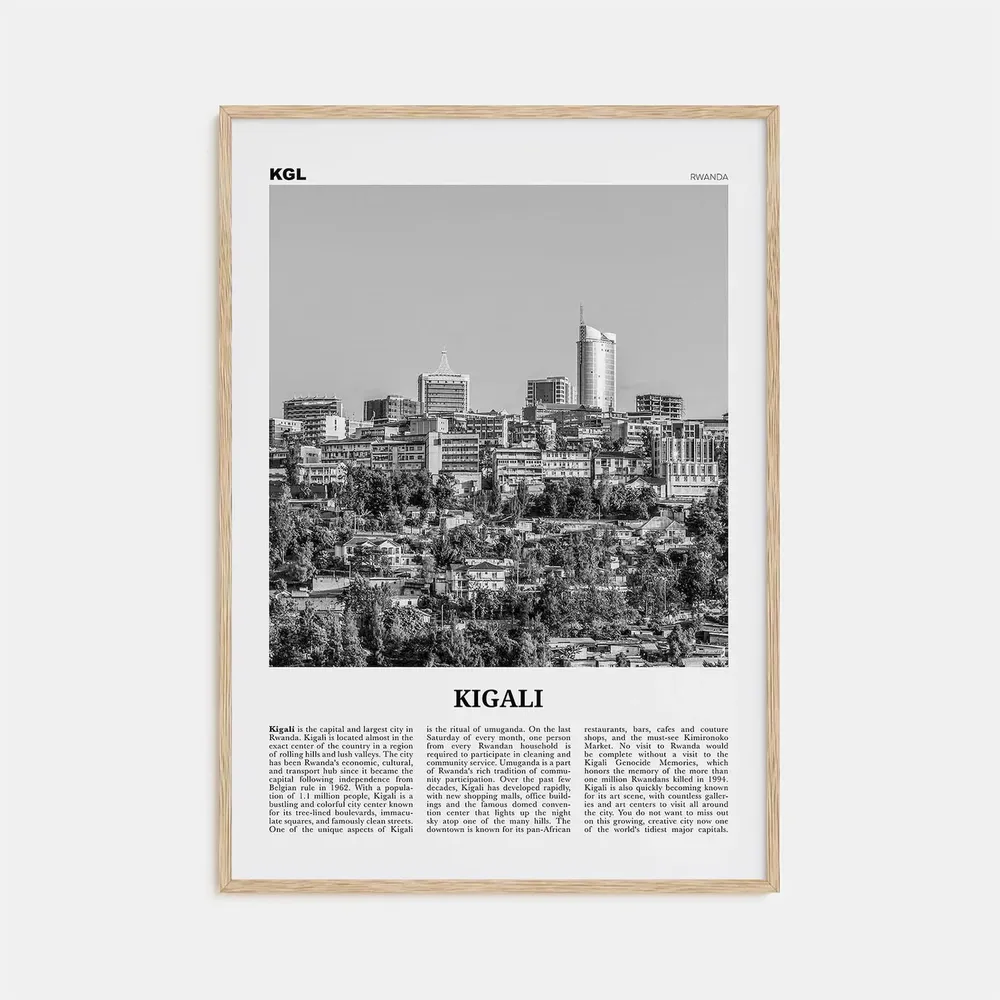 Kigali Black And White Travel Poster, Rwanda Africa