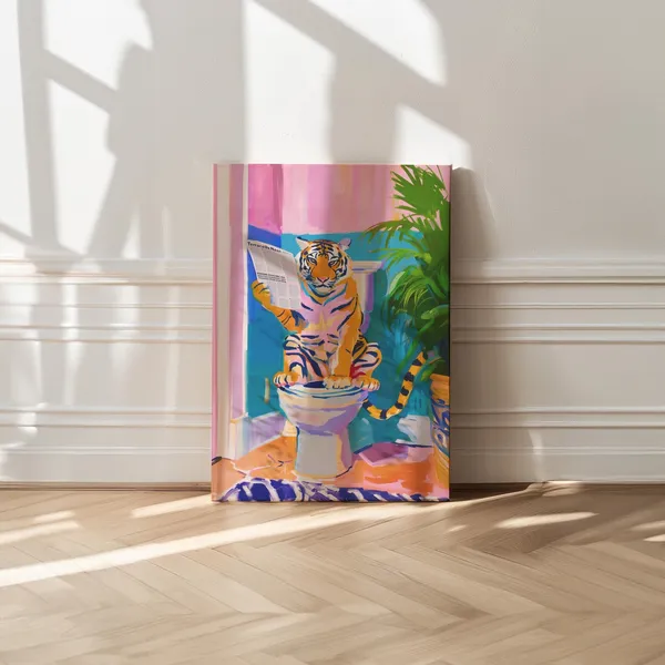 Tiger In A Bath, Maximalist Bathroom Art Print