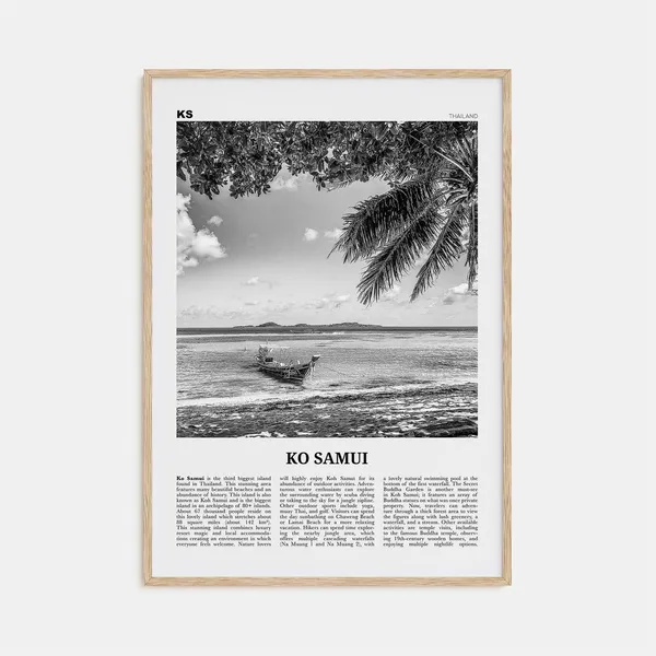 Ko Samui Map, Black And White Travel Poster