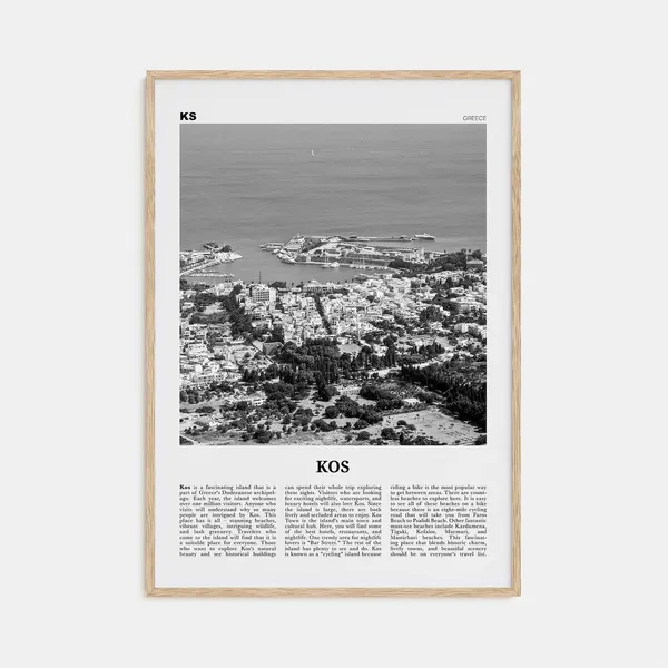 Kos Black and White Travel Poster, Greece Aegean
