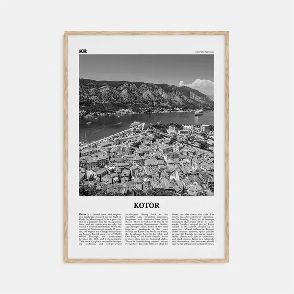 Kotor Black and White Travel Poster, Montenegro
