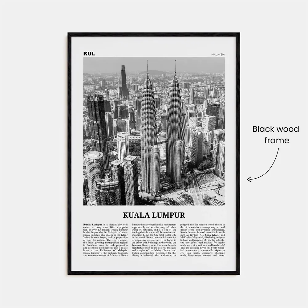 Kuala Lumpur Black And White Travel Poster, Malaysia - Image 3