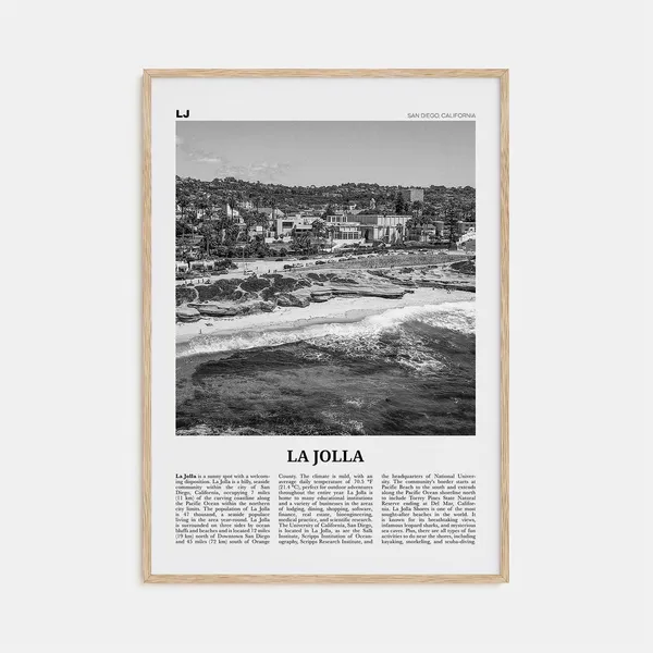 La Jolla Black and White Travel Poster, San Diego