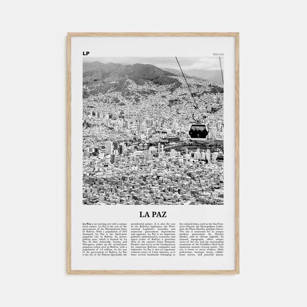 La Paz, Bolivia Black and White Travel Poster