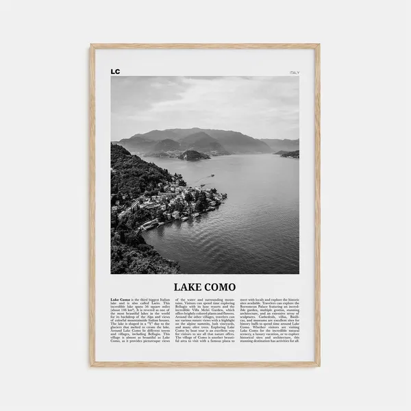 Lake Como Black And White Travel Poster, Italy Map