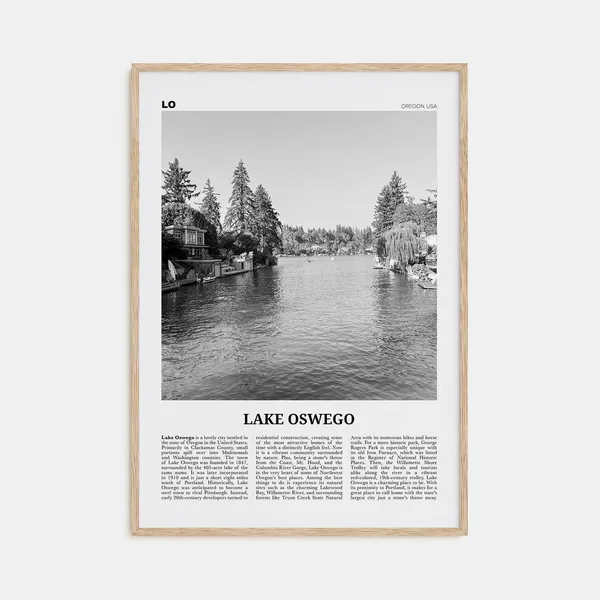 Lake Oswego Black and White Travel Poster, Oregon