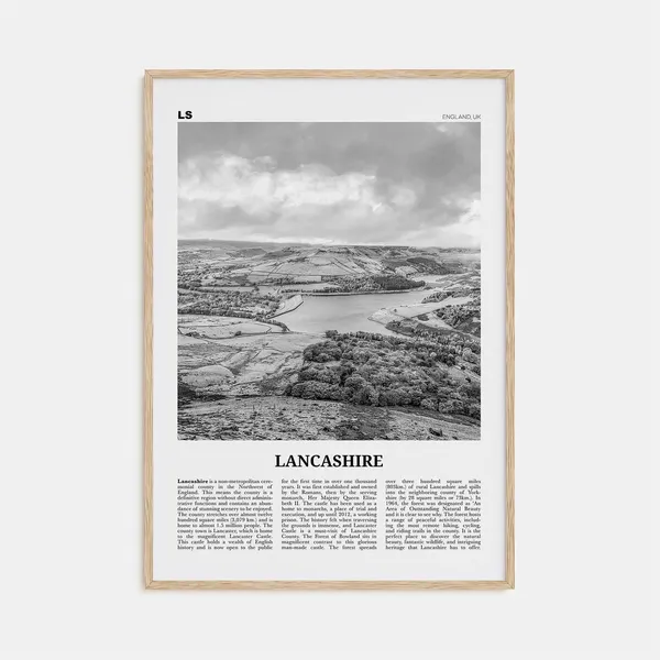 Lancashire Black and White Map Art Print