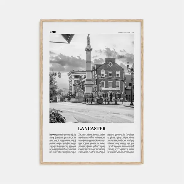Lancaster, Pennsylvania Black and White Travel Poster
