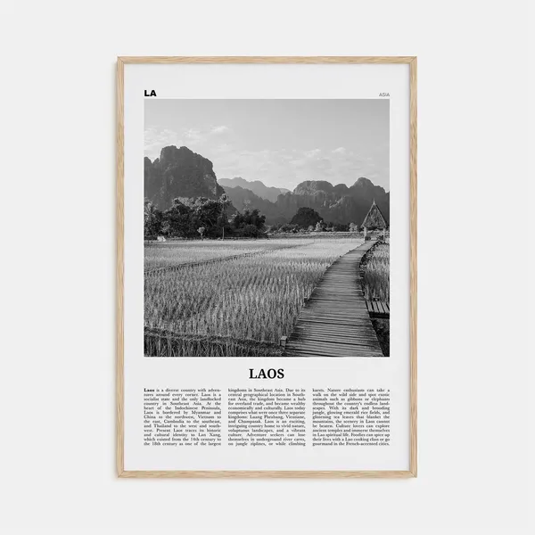Laos Black and White Travel Poster, Vientiane Asia