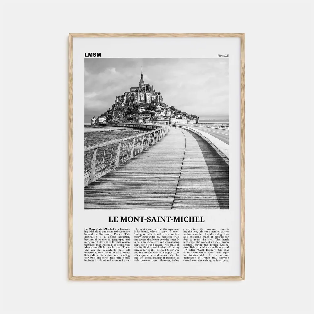 Le Mont Saint Michel Black and White Art Print