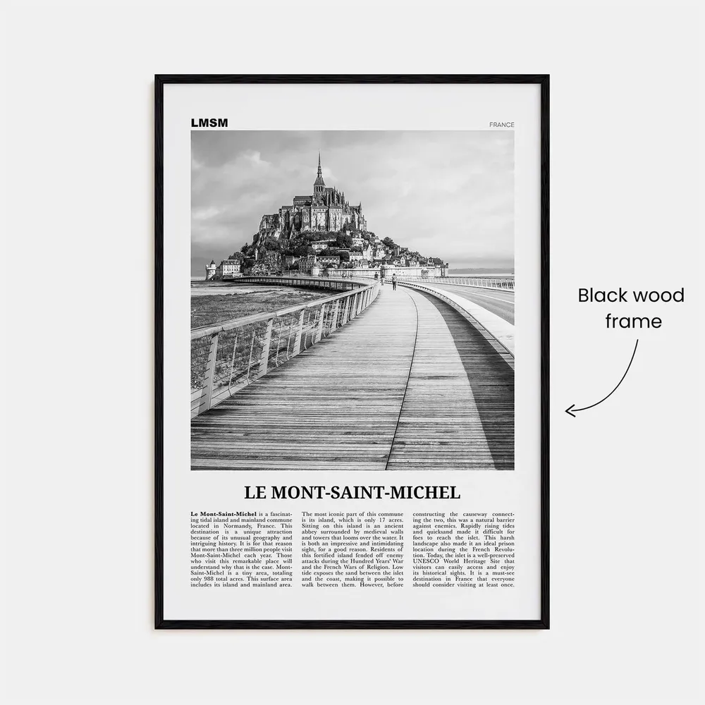 Le Mont Saint Michel Black and White Art Print - Image 3