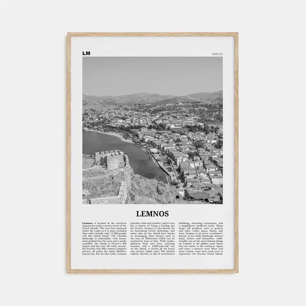 Lemnos Map Greece Travel Poster, Black And White