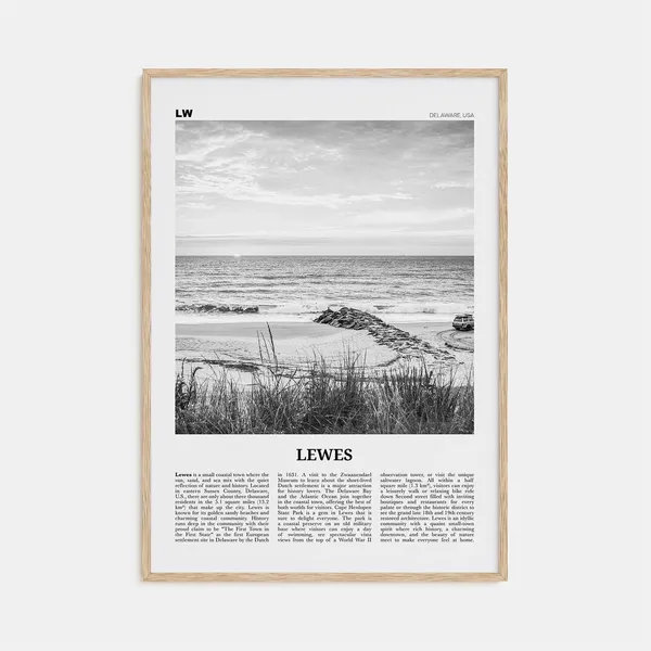 Lewes Black and White Travel Poster, Delaware USA