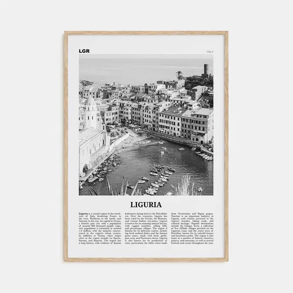 Liguria Black And White Map Art Print, Italy