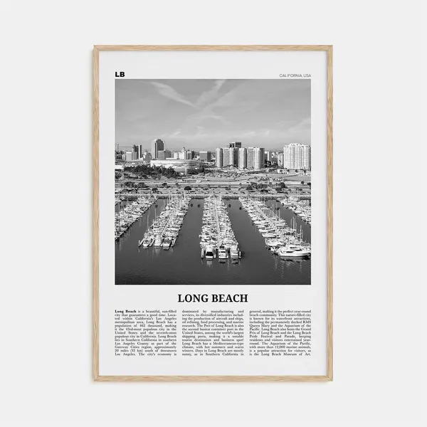Long Beach Black And White Travel Poster, USA