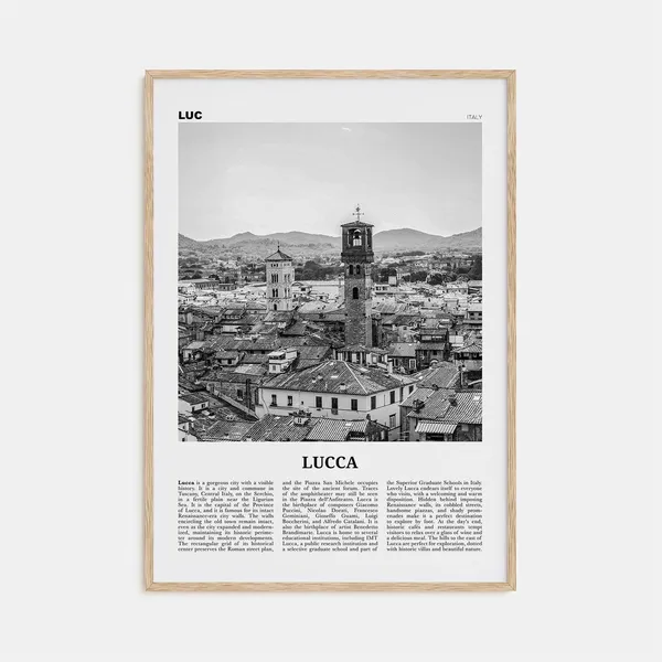 Lucca Black And White Travel Poster, Italy Tuscany