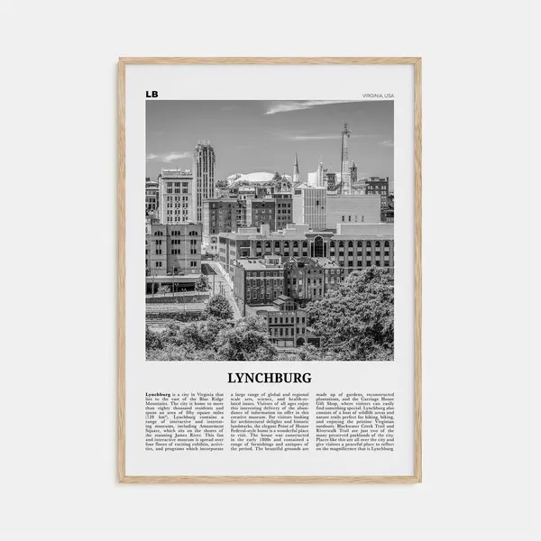Lynchburg Black and White Map Art Print, Virginia