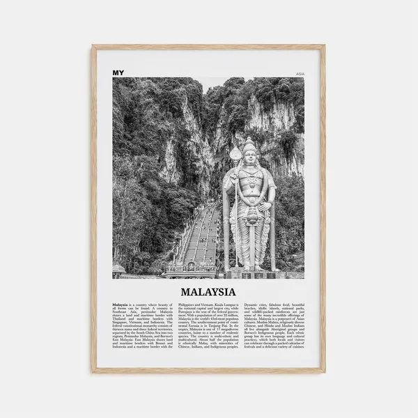 Malaysia Black and White Travel Poster, Kuala Lumpur
