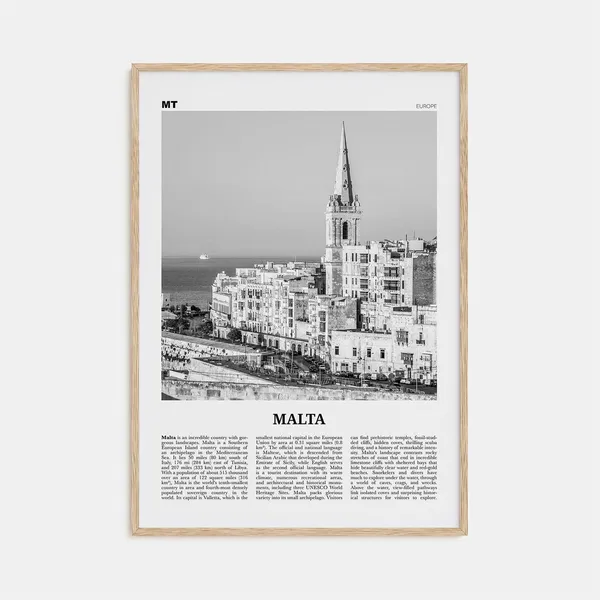 Malta Black and White Travel Poster, Valletta Europe