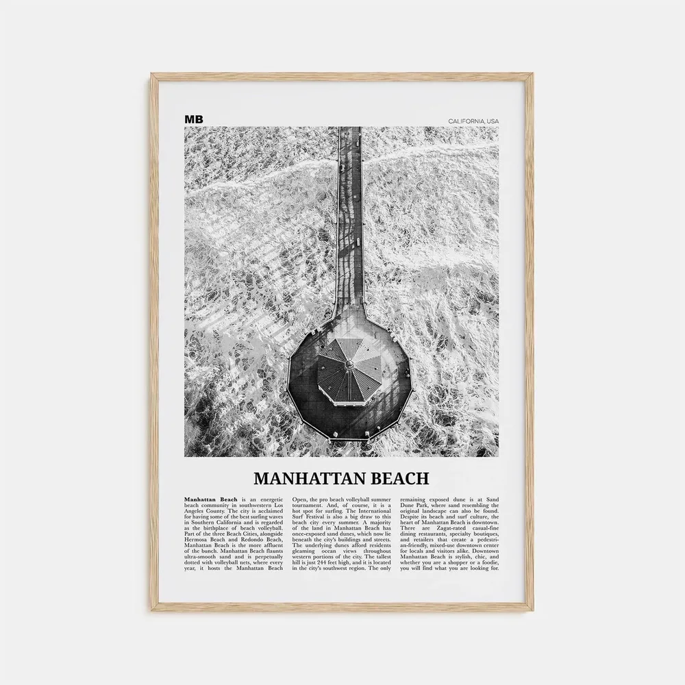 Manhattan Beach Black And White Travel Poster