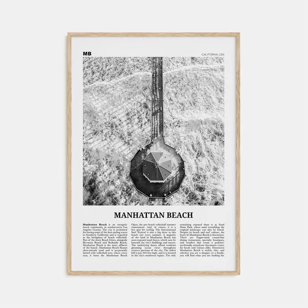 Manhattan Beach Black And White Travel Poster