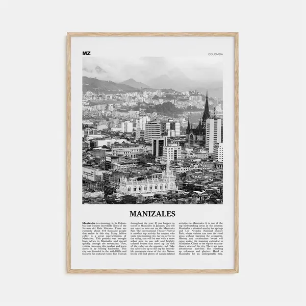 Manizales Black and White Map Art Print, Colombia